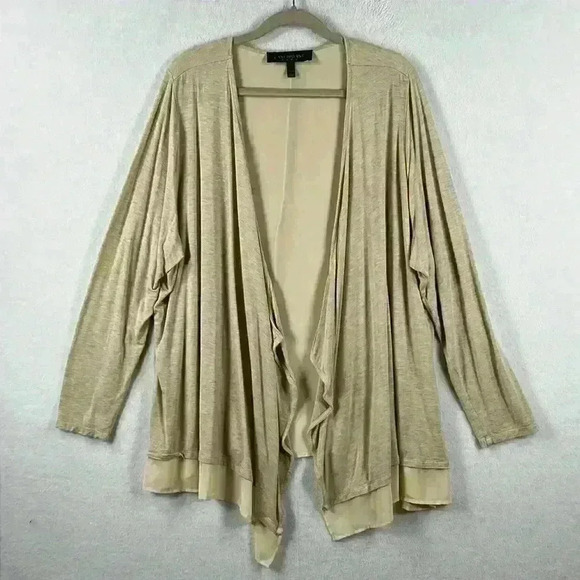 Lane Bryant Knit / Chiffon Cardigan Size 22/24 Tan Color Waterfall Front - Picture 1 of 8